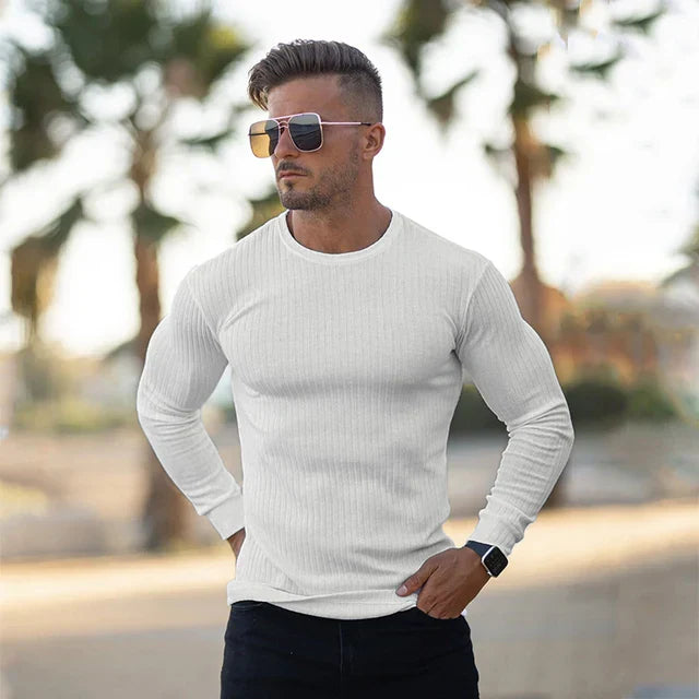 Heren Slim Fit Ribgebreide Longsleeve Met Lange Mouwen