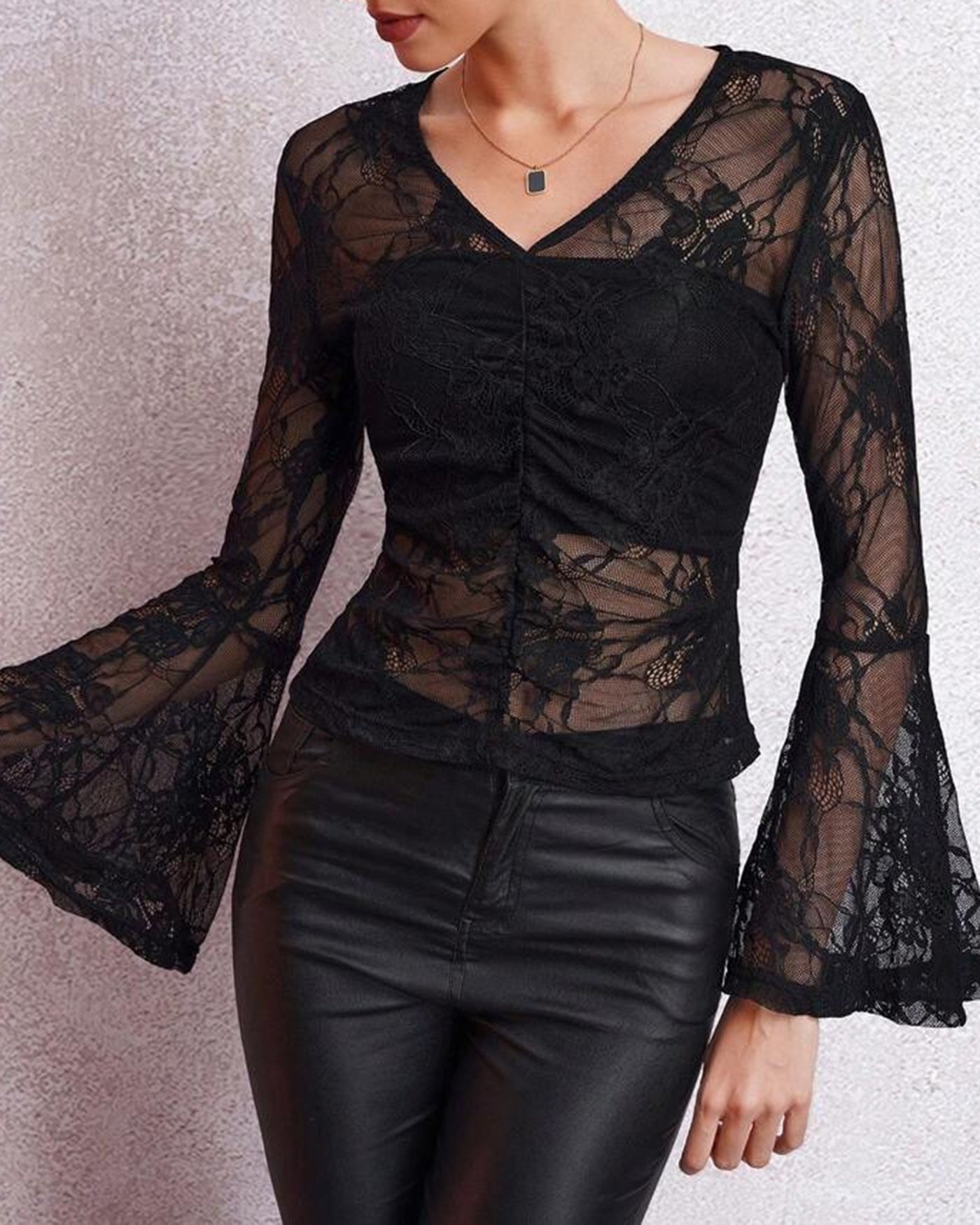 Kanten Shirt Voor Dames Met Bloemenprint En V-hals