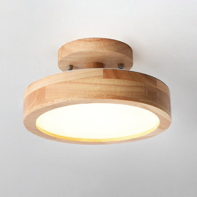 Scandinavische Ronde LED Plafondlamp Met Houten Detail