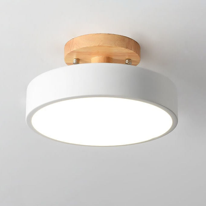 Scandinavische Ronde LED Plafondlamp Met Houten Detail