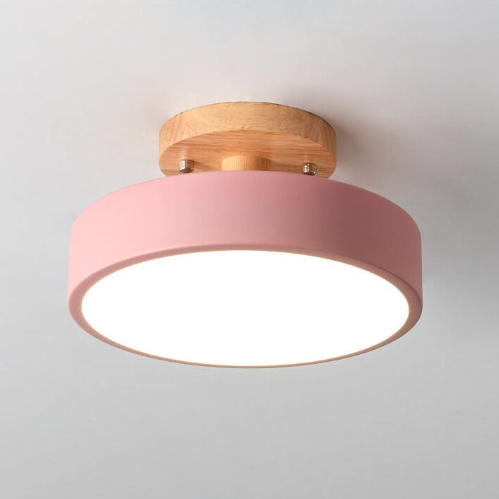 Scandinavische Ronde LED Plafondlamp Met Houten Detail