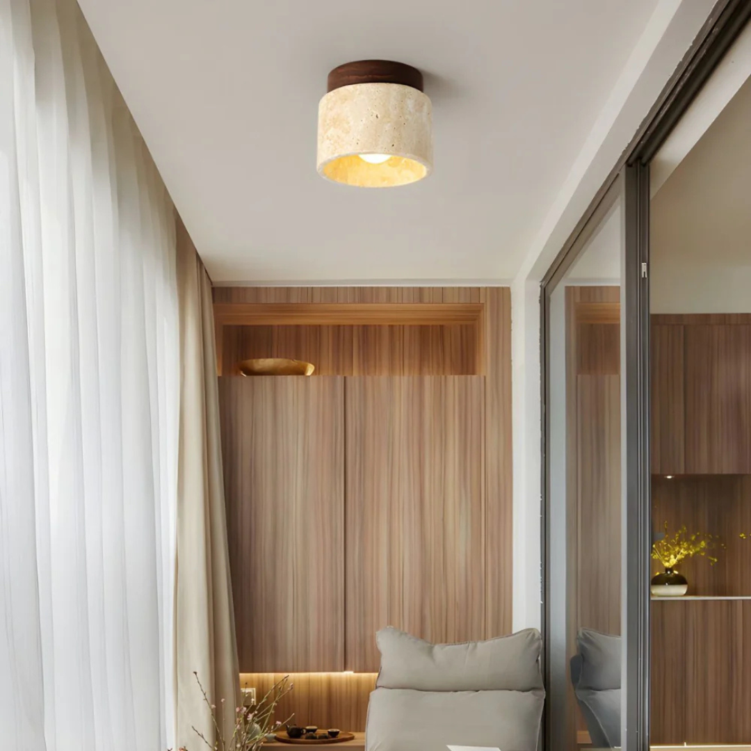 Moderne Plafondlamp Cilindervorm met Houten Accent