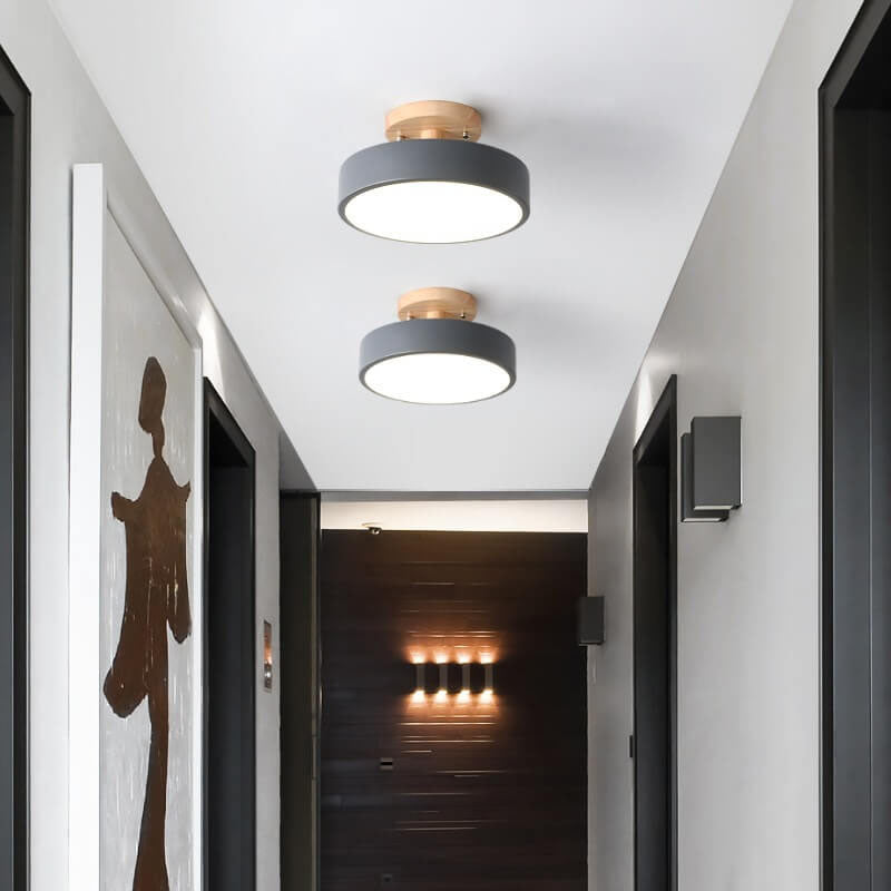 Scandinavische Ronde LED Plafondlamp Met Houten Detail