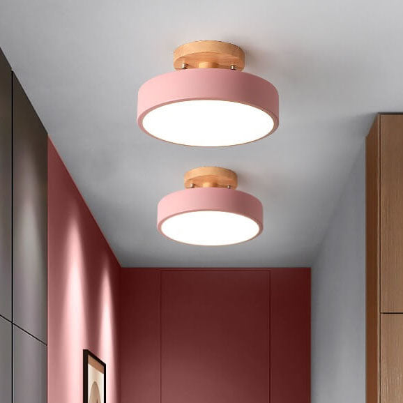 Scandinavische Ronde LED Plafondlamp Met Houten Detail