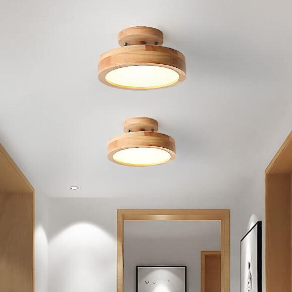 Scandinavische Ronde LED Plafondlamp Met Houten Detail