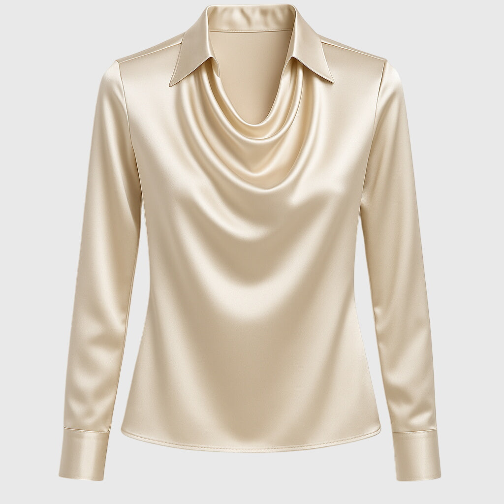 Elegante Dames Blouse Met Lange Mouwen En Draperie