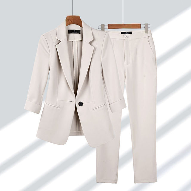 Elegante Getailleerde Dames Blazer Set Met Slim Fit Pantalon