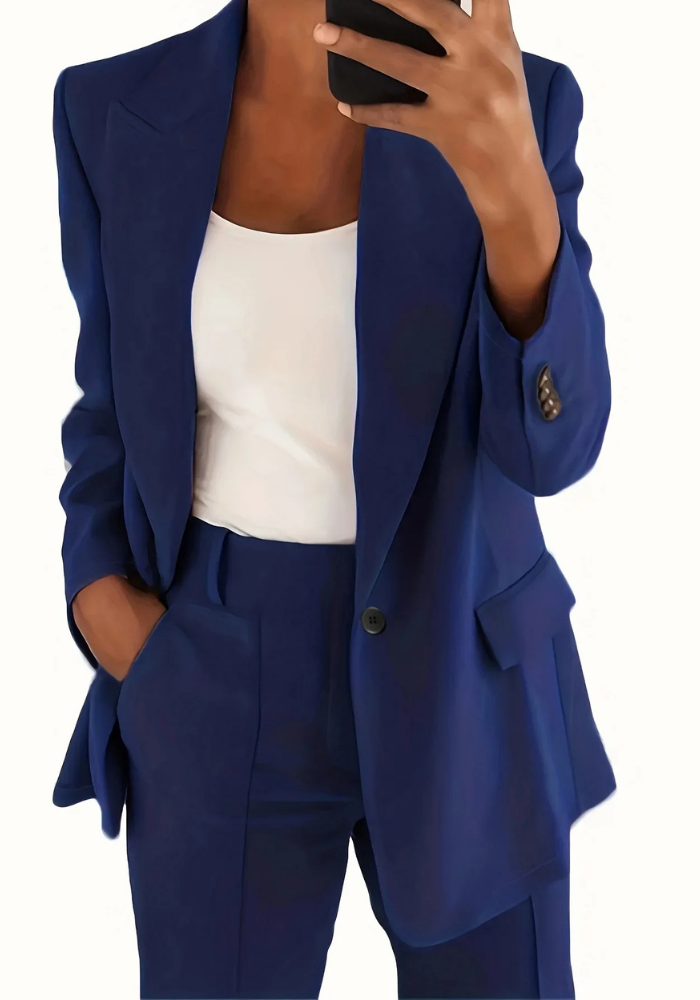 Chique Vrouwen Blazer Set Met Lange Blazer En Wijde Broek