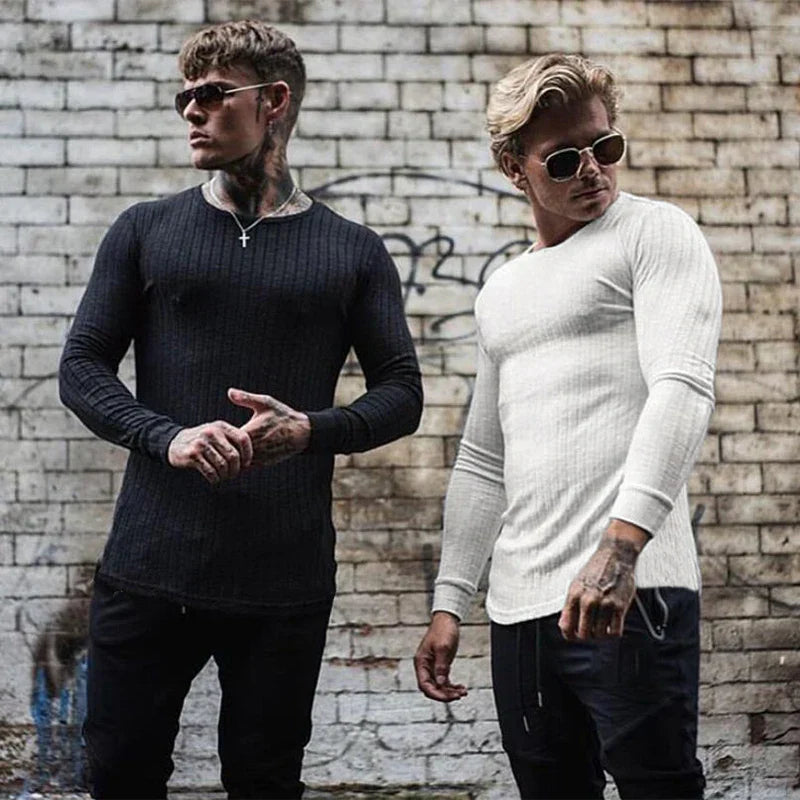 Heren Slim Fit Ribgebreide Longsleeve Met Lange Mouwen