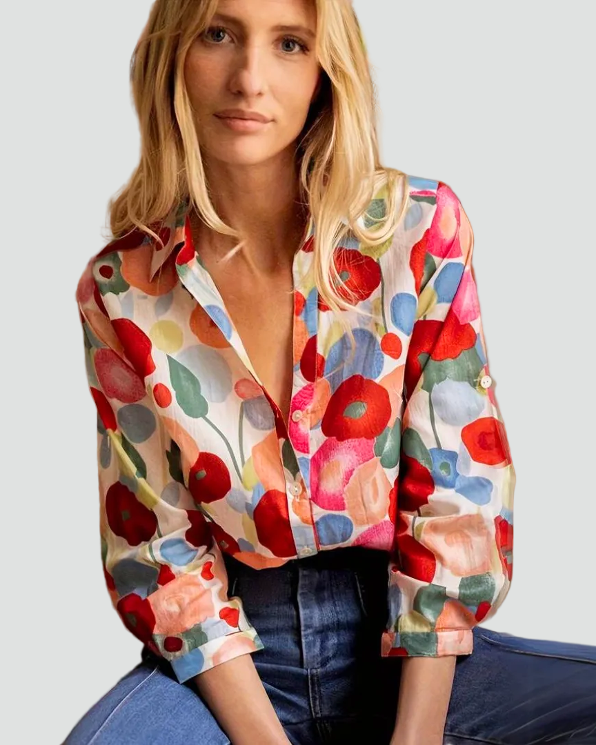 Chique Dames Blouse met Bloemenprint en Lange Mouwen
