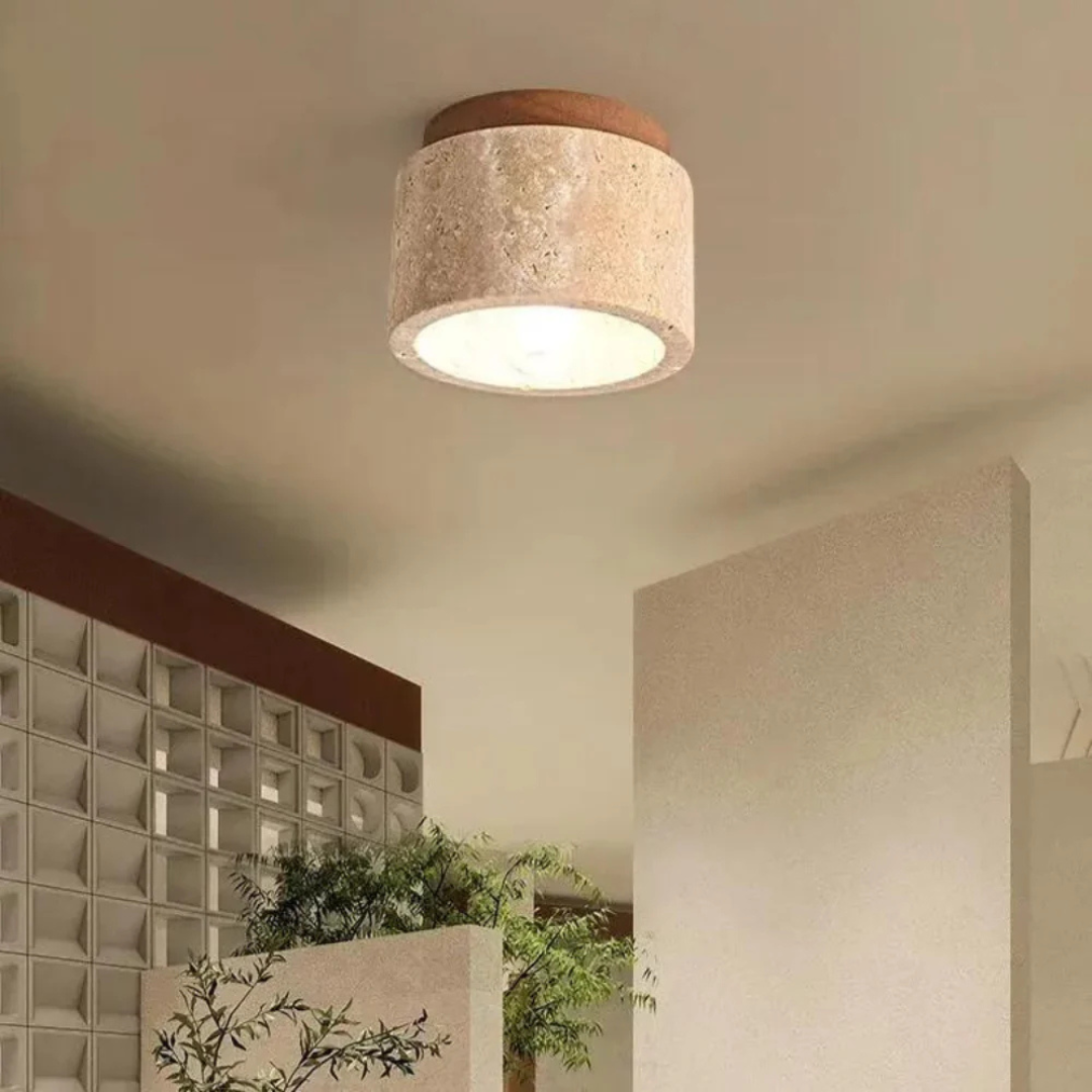Moderne Plafondlamp Cilindervorm met Houten Accent