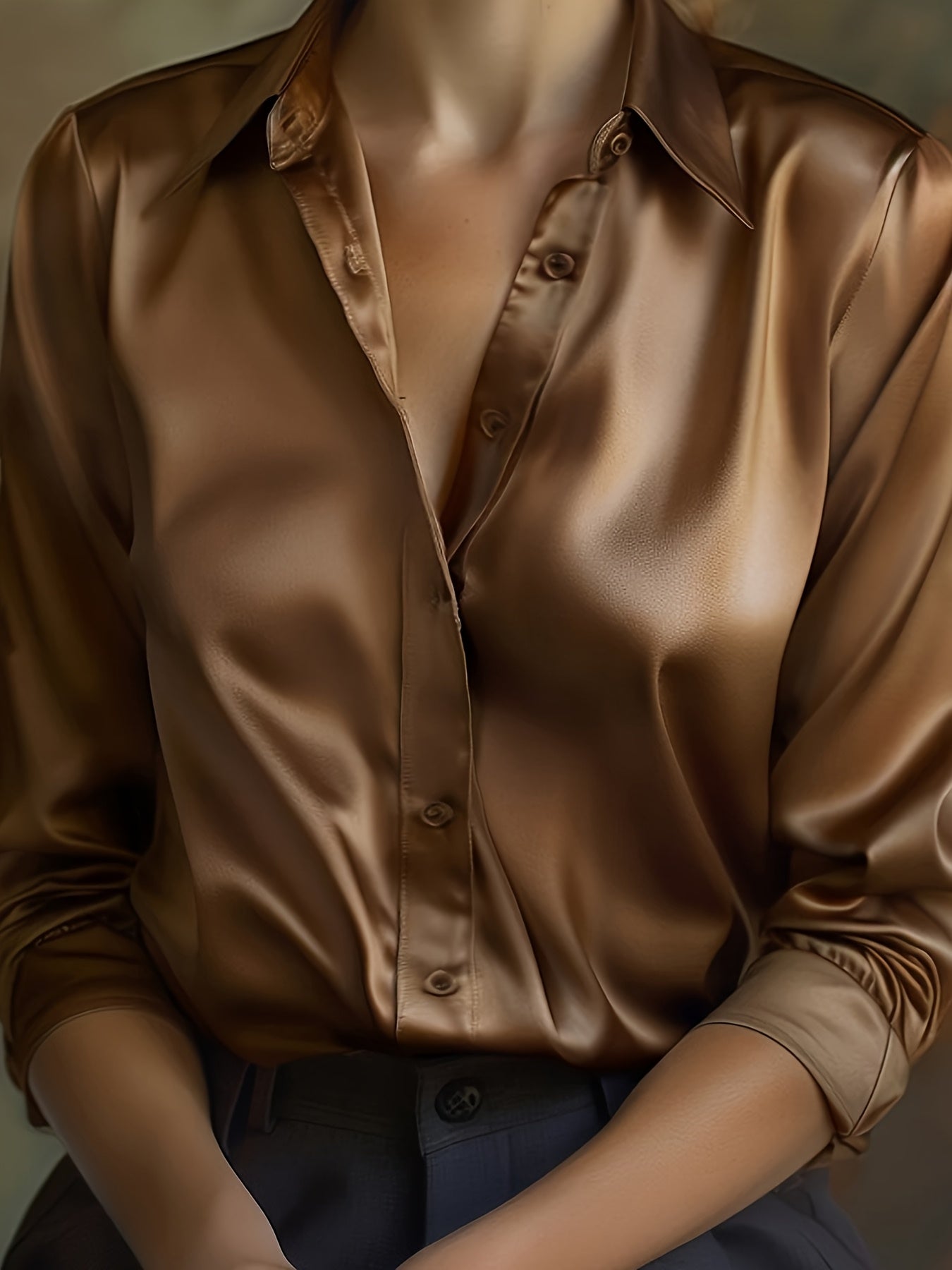 Luxe Satijnen Dames Blouse Met Knoopsluiting En Lange Mouwen