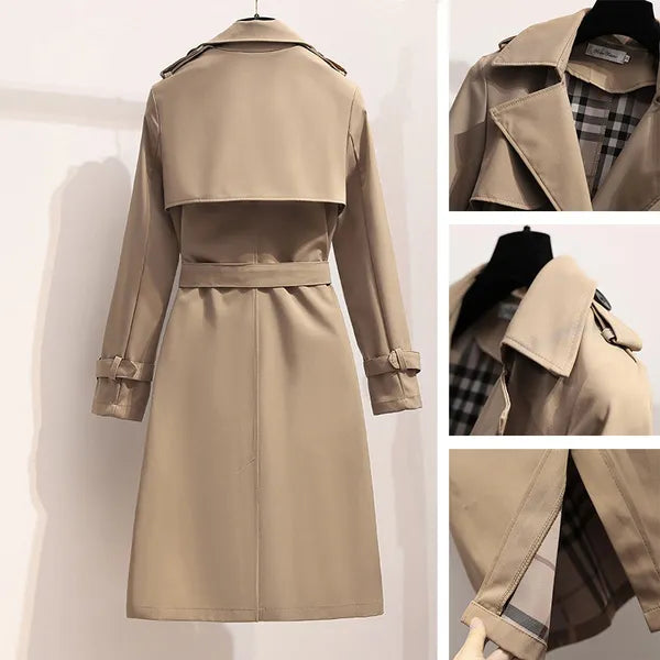 Lange Dames Trenchcoat met Dubbele Knoopsluiting
