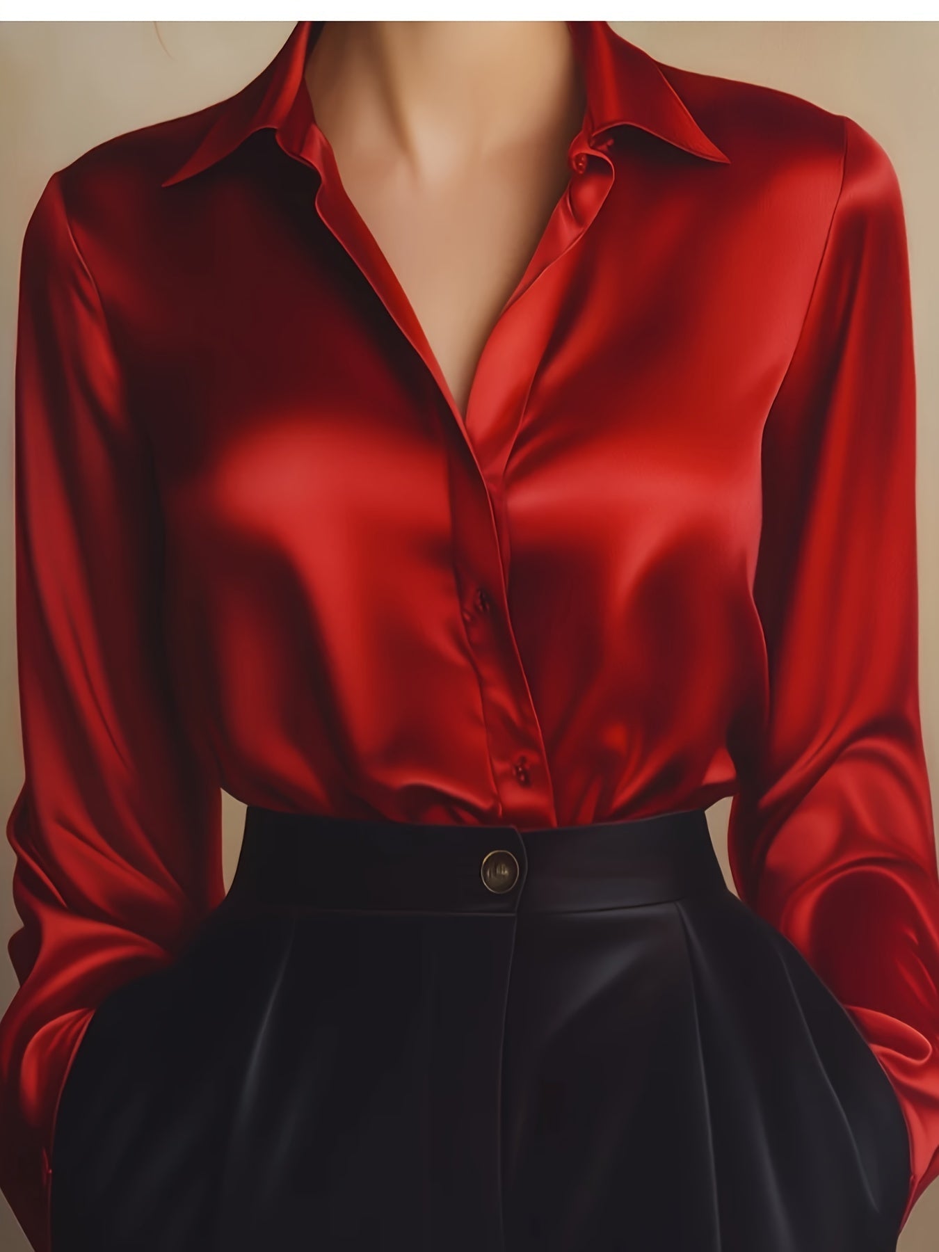 Luxe Satijnen Dames Blouse Met Knoopsluiting En Lange Mouwen