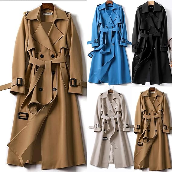 Lange Dames Trenchcoat met Dubbele Knoopsluiting