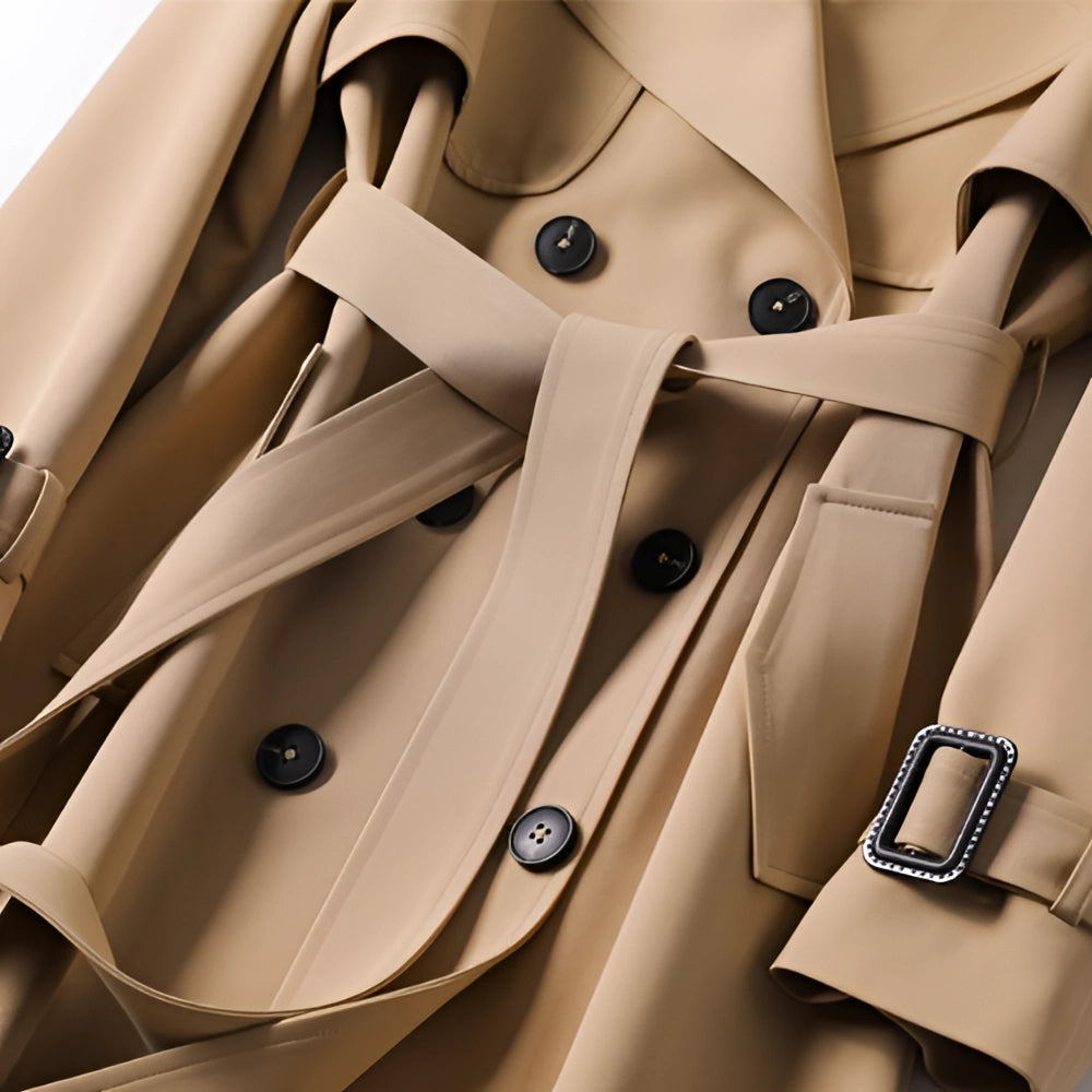 Lange Dames Trenchcoat met Dubbele Knoopsluiting