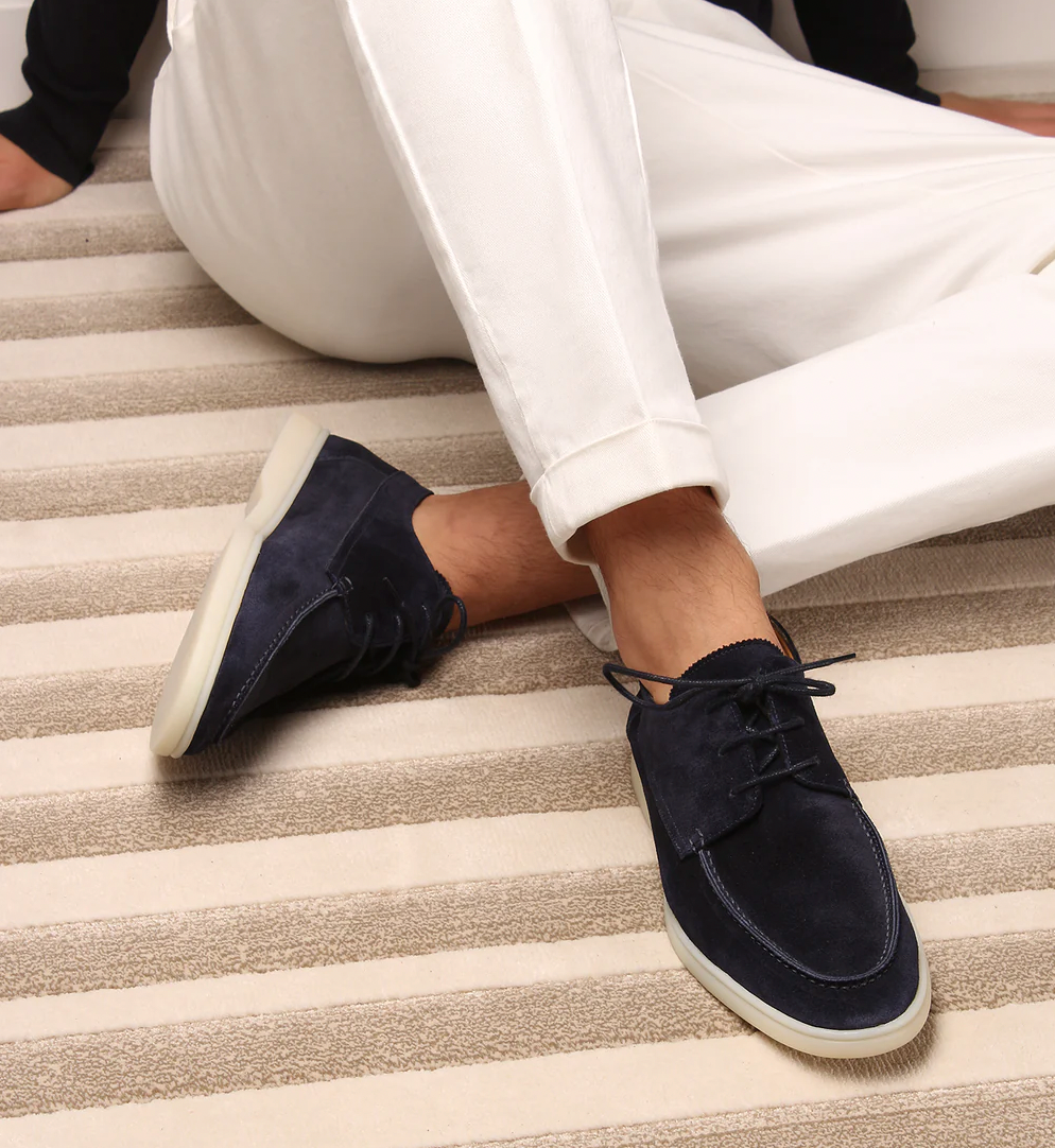 Heren Suede Casual Loafers Met Vetersluiting En Moc-Toe