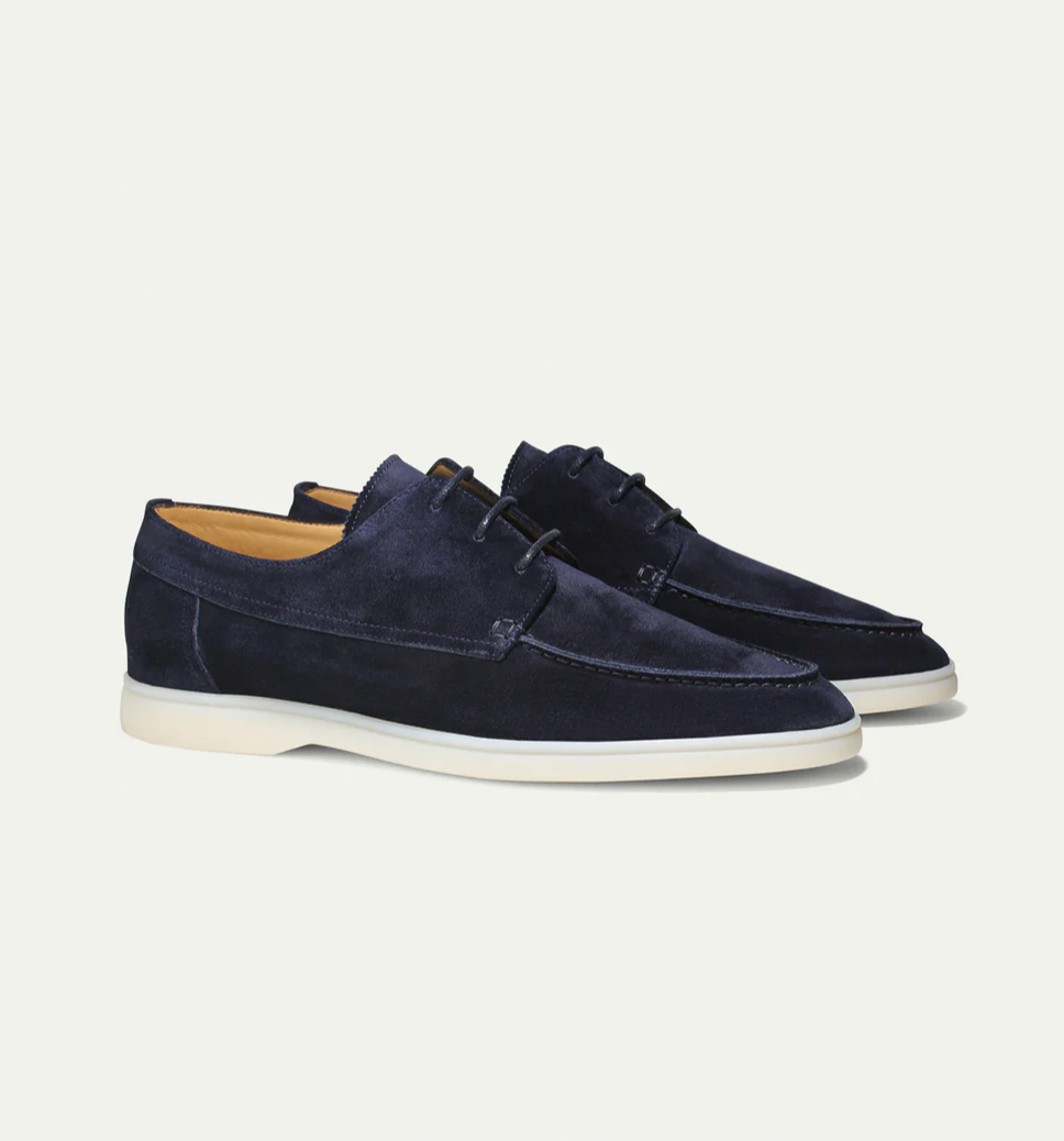 Heren Suede Casual Loafers Met Vetersluiting En Moc-Toe