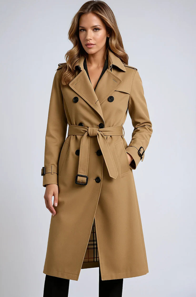 Lange Dames Trenchcoat met Dubbele Knoopsluiting
