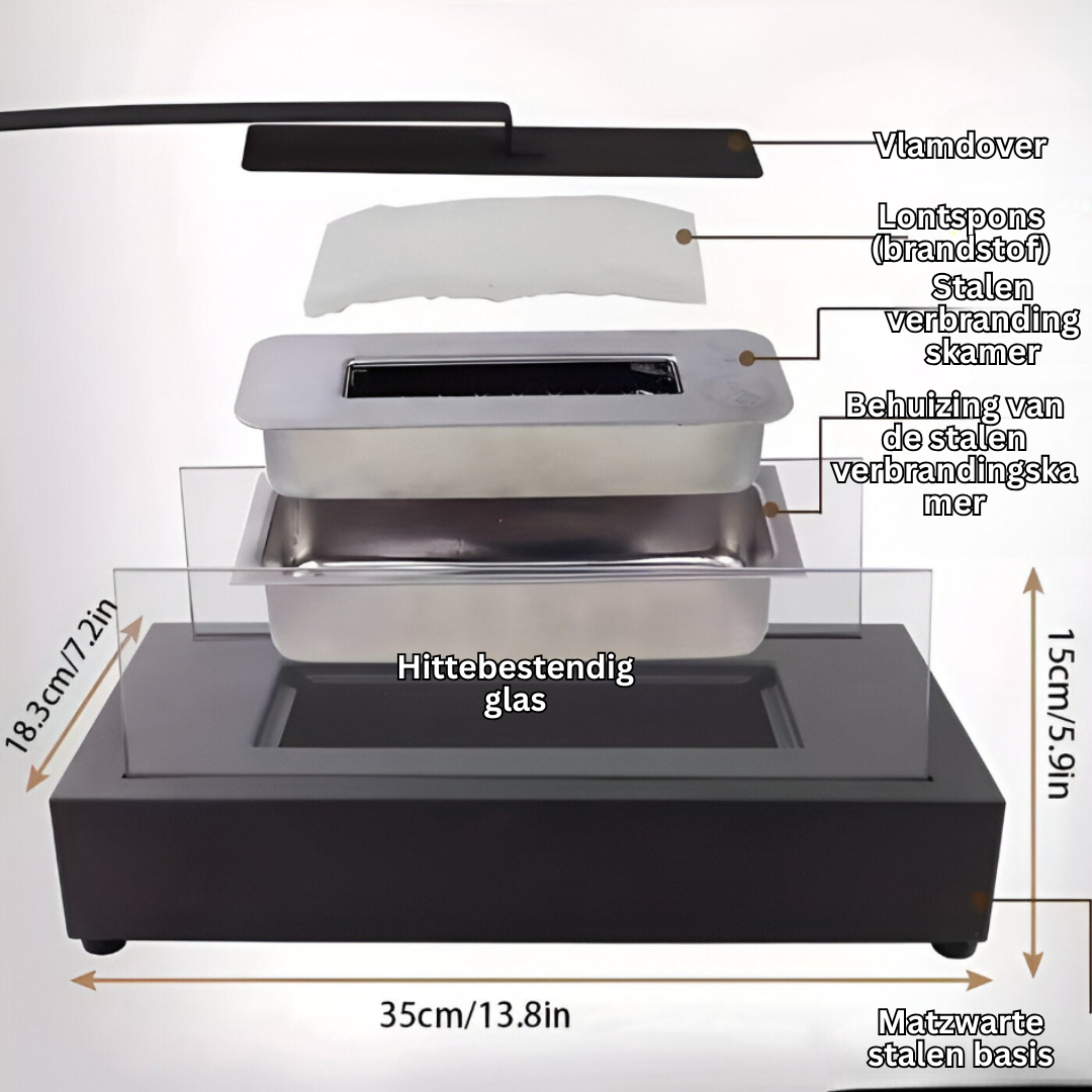 Rechthoekige Bio Ethanol Tafelhaard Met Glasbescherming