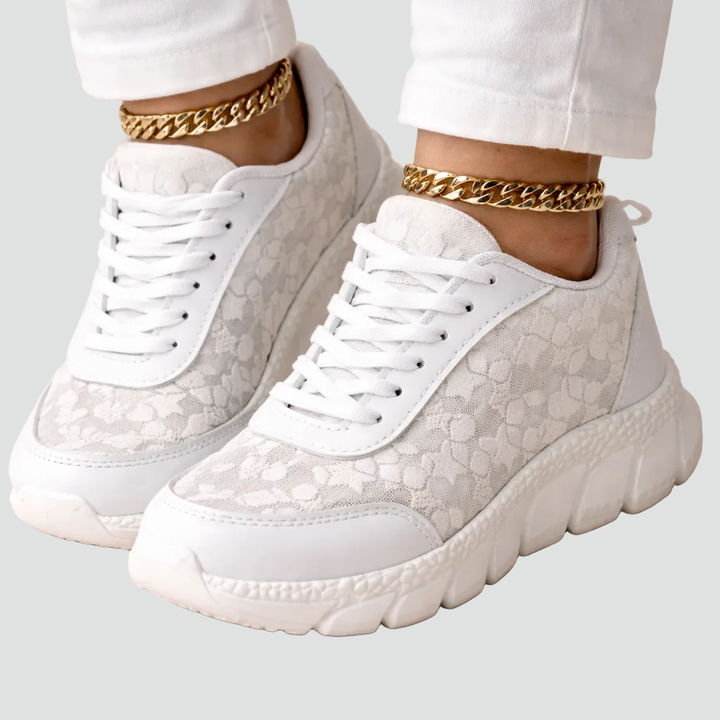 Dames Comfortabele Wiite Sneakers Met Chunky Zool