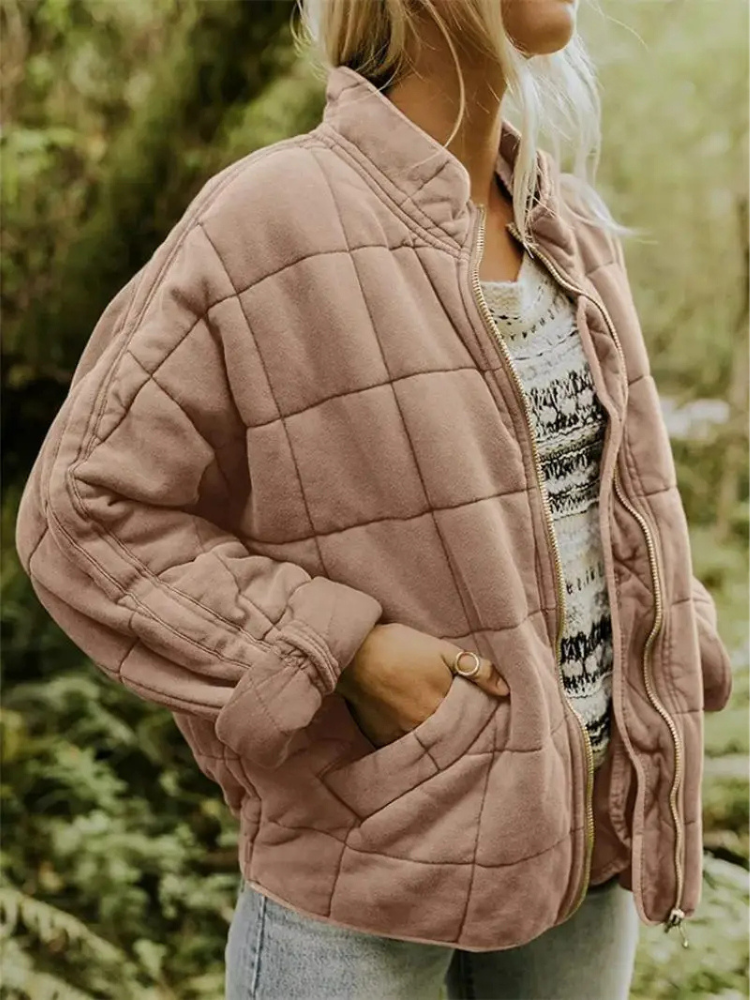 Oversized Dames Quilted Bomberjack met Rits en Zakken