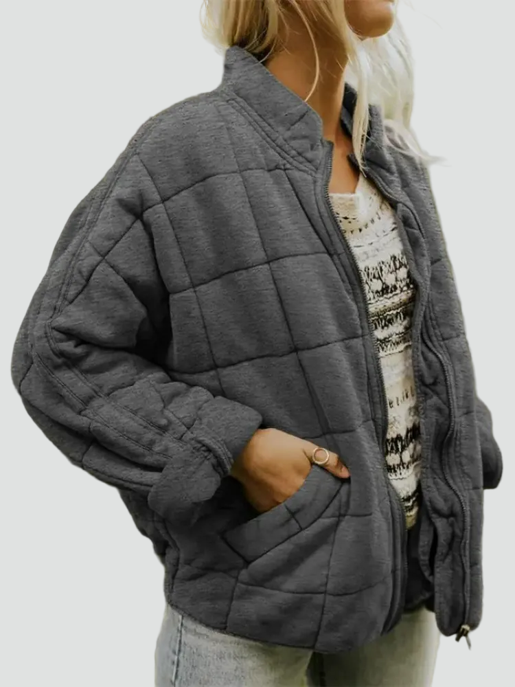 Oversized Dames Quilted Bomberjack met Rits en Zakken