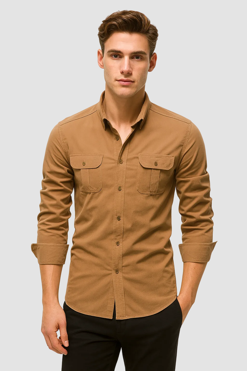 Heren Blouse met Lange Mouwen en Borstzakken