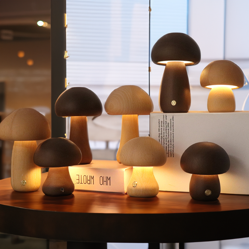 Houten Paddenstoel Nachtlamp Met Touchbediening