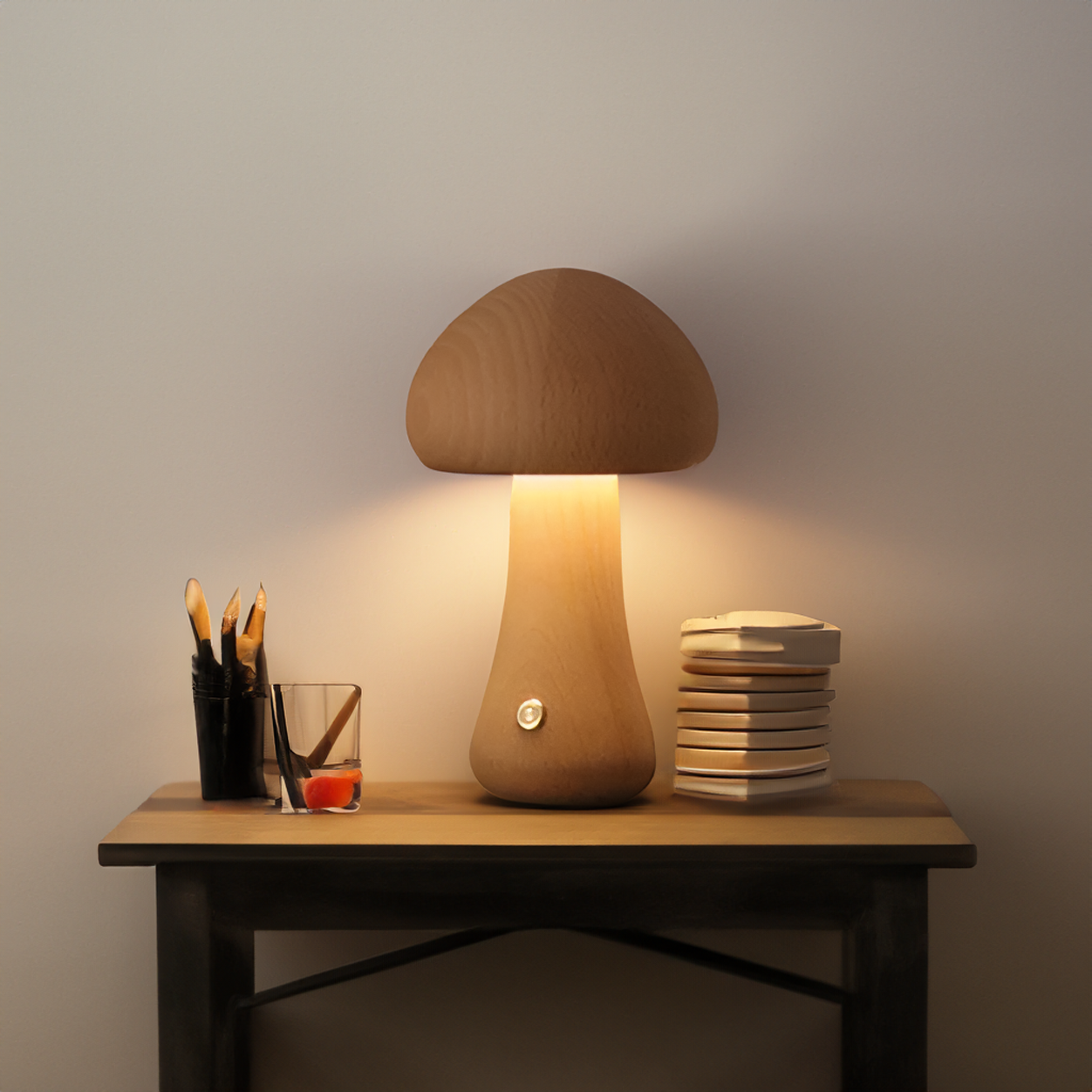 Houten Paddenstoel Nachtlamp Met Touchbediening