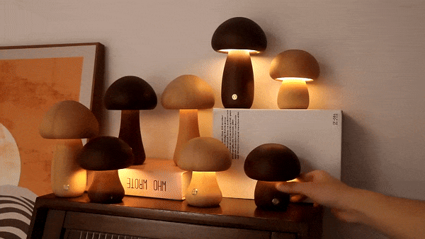 Houten Paddenstoel Nachtlamp Met Touchbediening