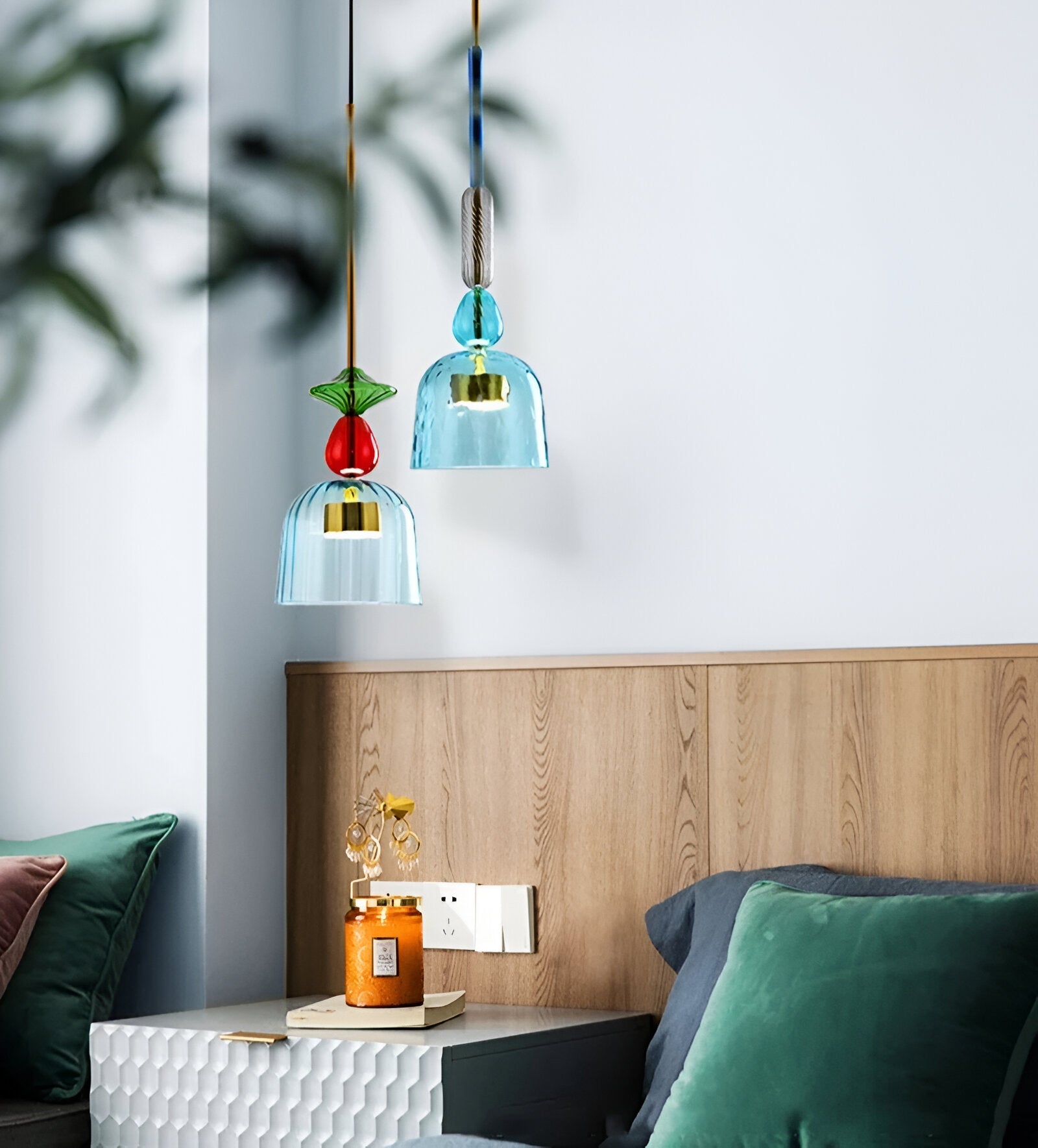 Noordse Hanglamp Van Gekleurd Glas In Macaron Stijl