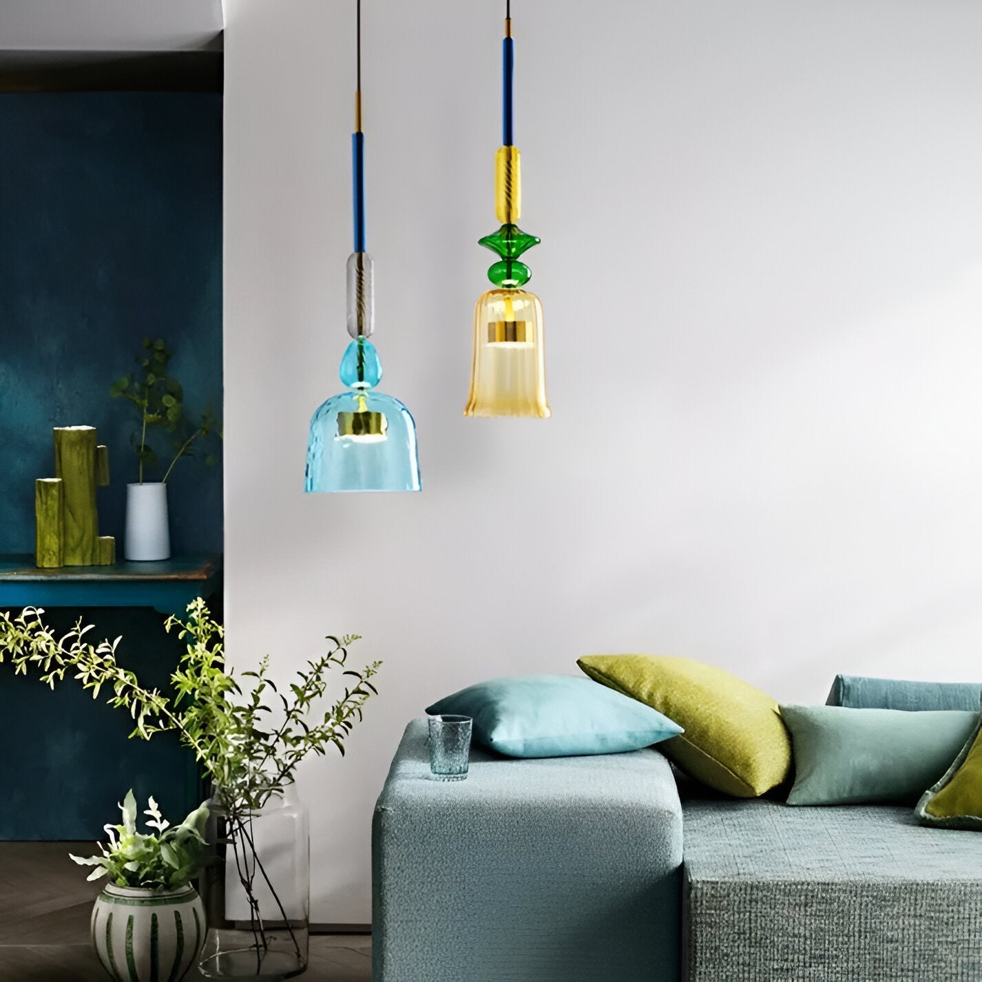Noordse Hanglamp Van Gekleurd Glas In Macaron Stijl
