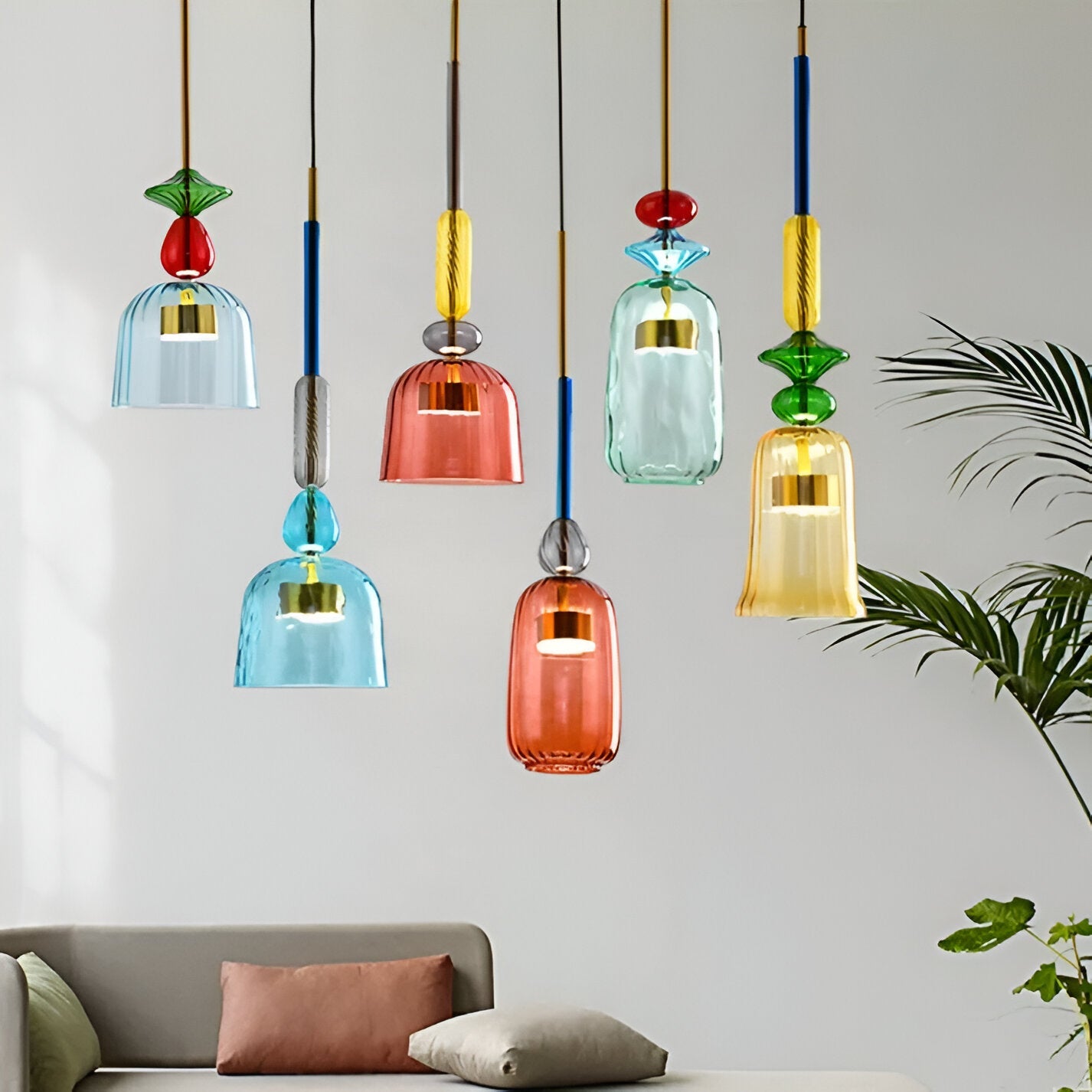 Noordse Hanglamp Van Gekleurd Glas In Macaron Stijl