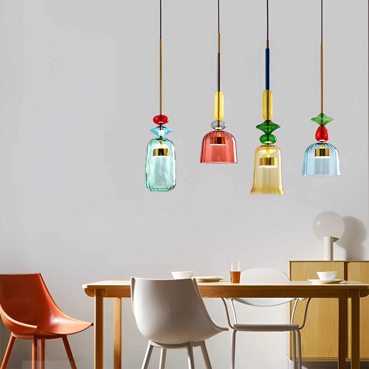 Noordse Hanglamp Van Gekleurd Glas In Macaron Stijl