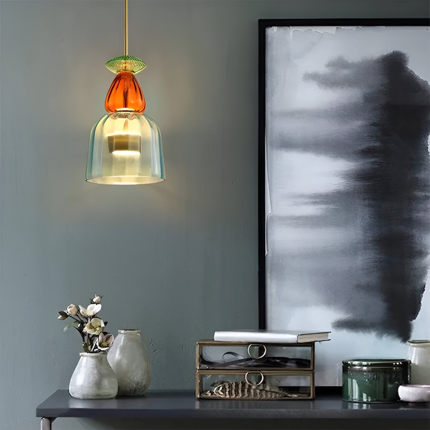 Noordse Hanglamp Van Gekleurd Glas In Macaron Stijl
