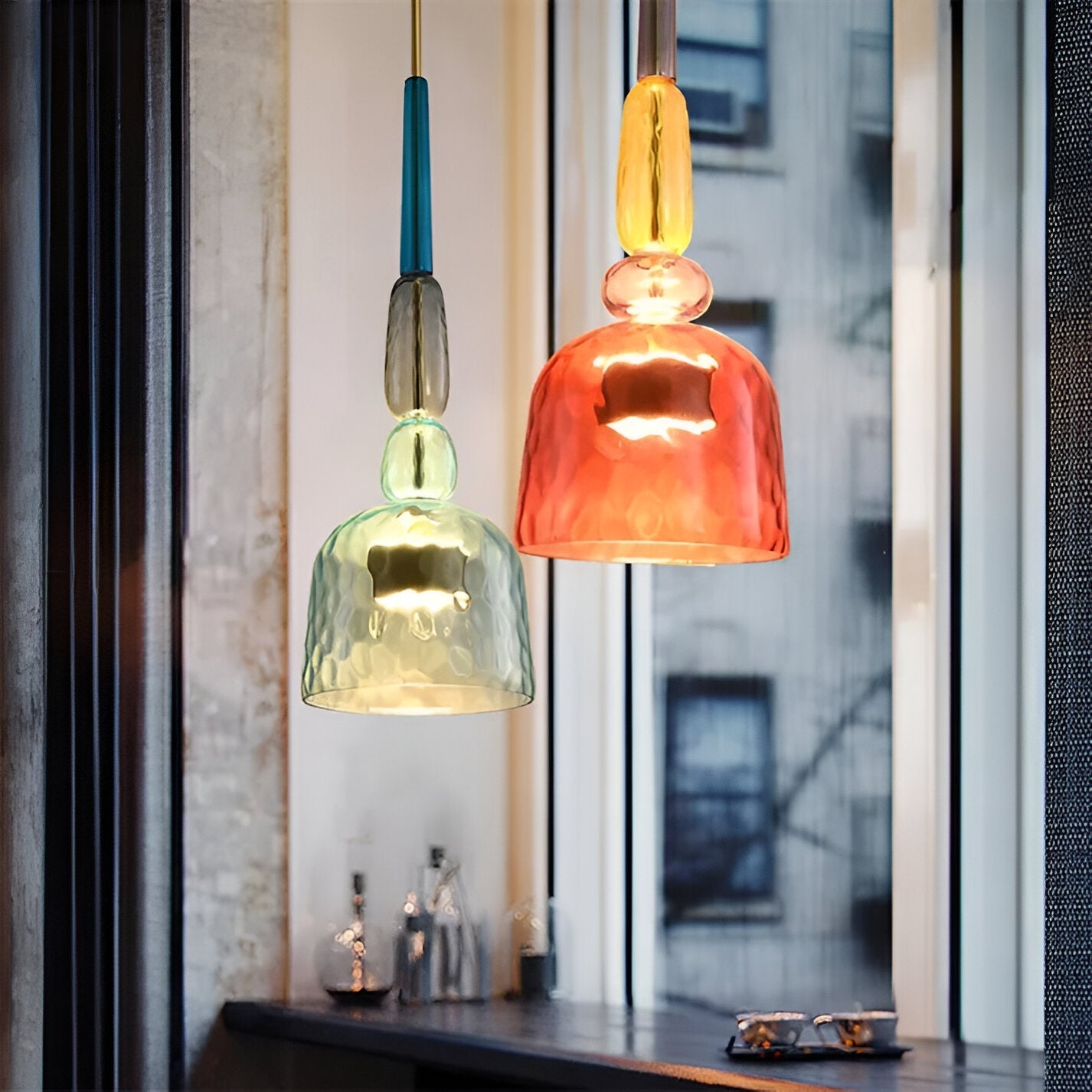 Noordse Hanglamp Van Gekleurd Glas In Macaron Stijl