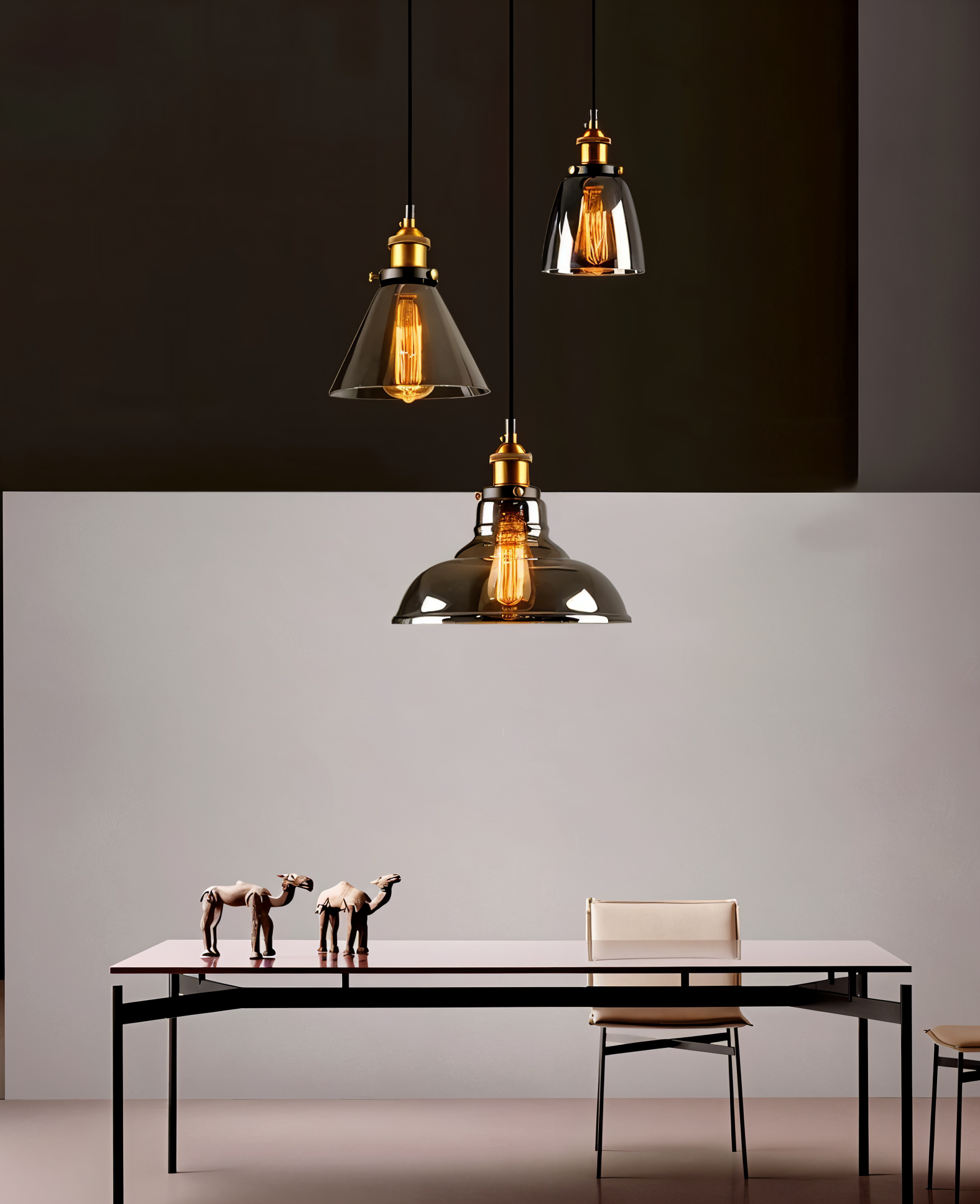 Vintage Hanglamp Van Gerookt Glas