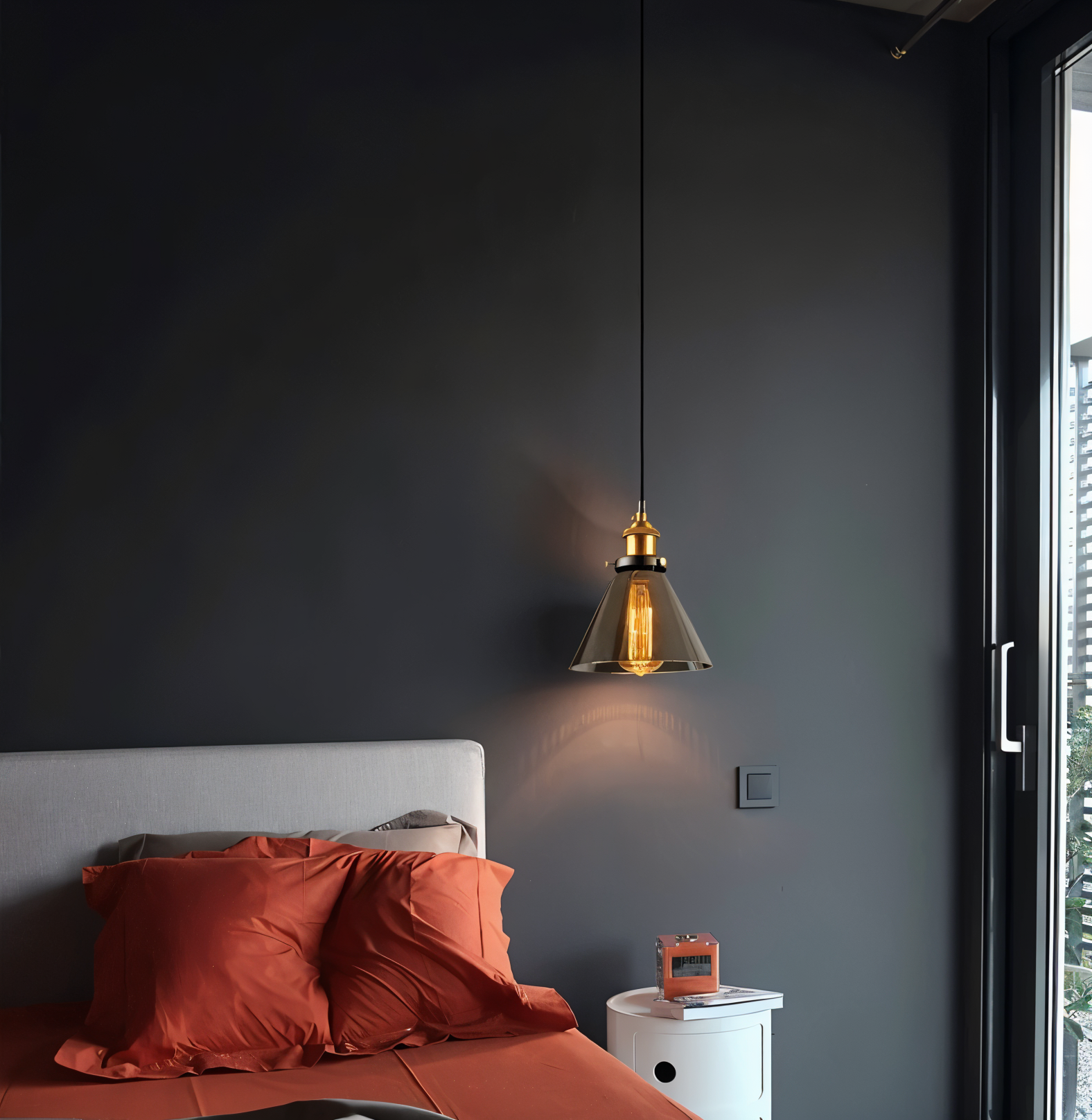 Vintage Hanglamp Van Gerookt Glas