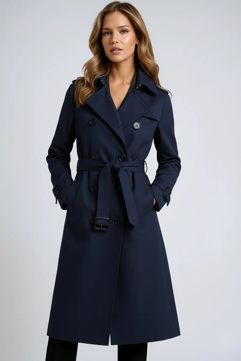 Lange Dames Trenchcoat met Dubbele Knoopsluiting