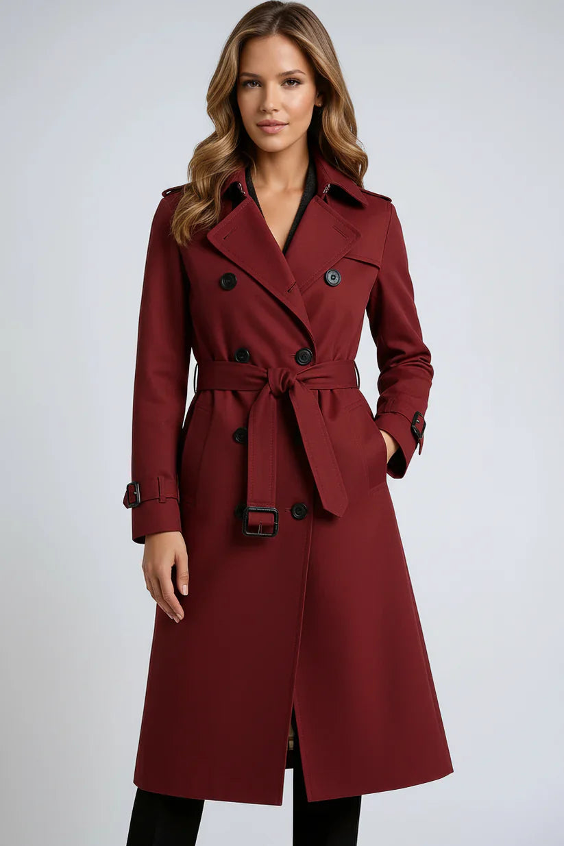 Lange Dames Trenchcoat met Dubbele Knoopsluiting