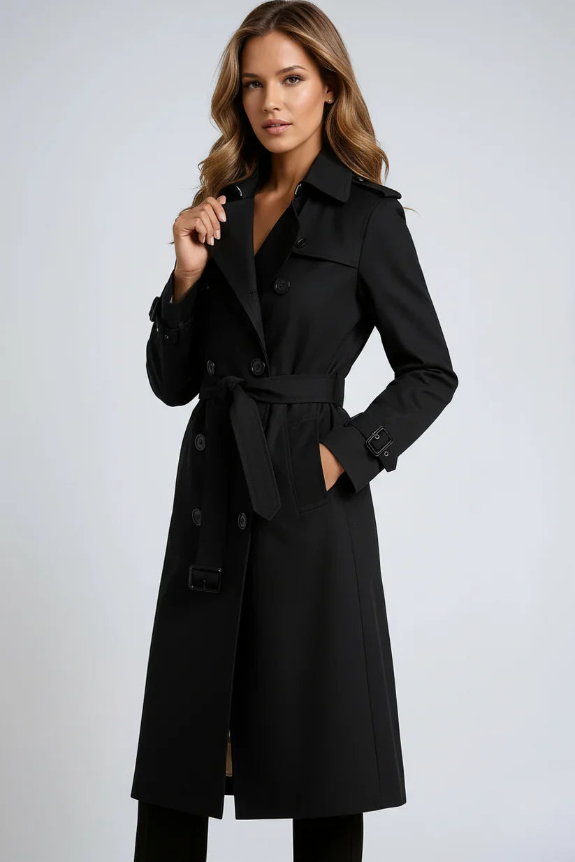 Lange Dames Trenchcoat met Dubbele Knoopsluiting