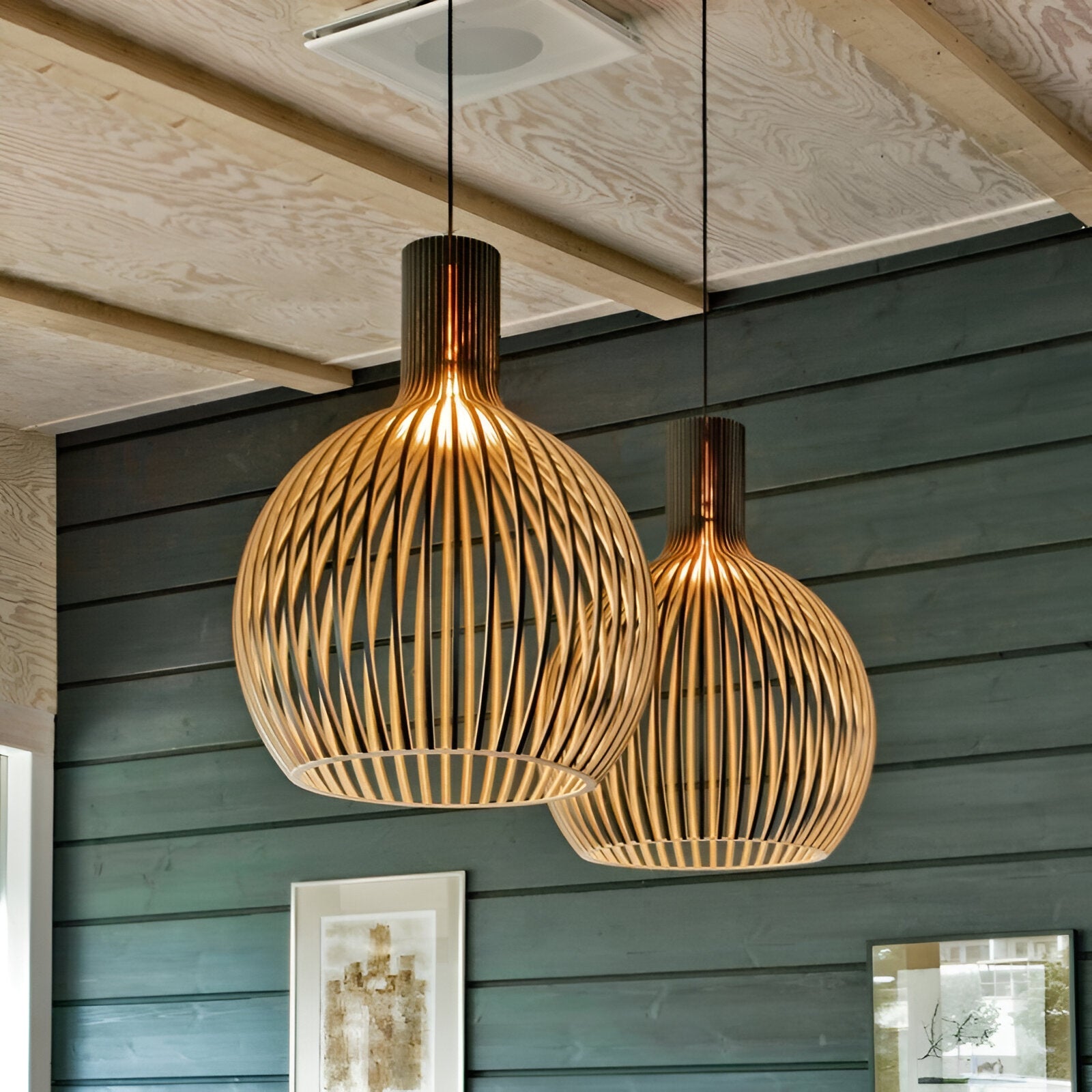 Scandinavische Houten Hanglamp In Vintage Design
