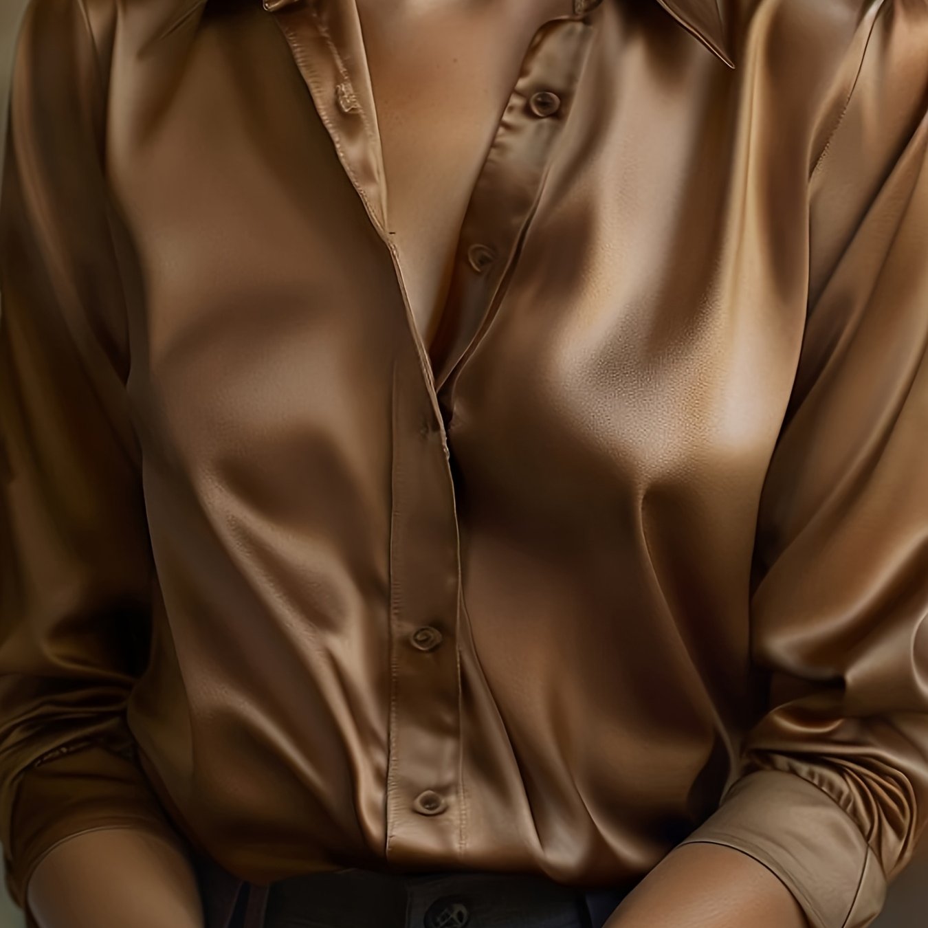 Luxe Satijnen Dames Blouse Met Knoopsluiting En Lange Mouwen