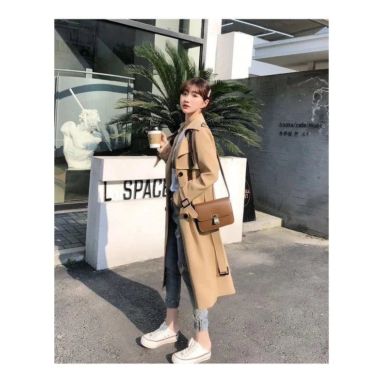 Lange Dames Trenchcoat met Dubbele Knoopsluiting