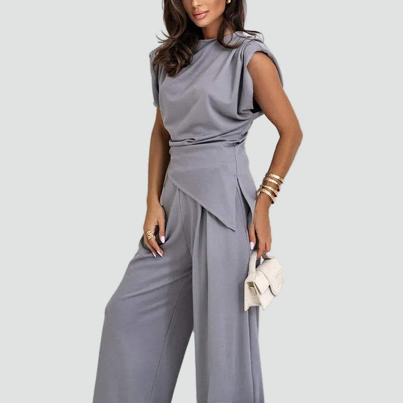 Vrouwen Elegante Effen Tweedelige Set Met Mouwloze Top En Wijde Broek