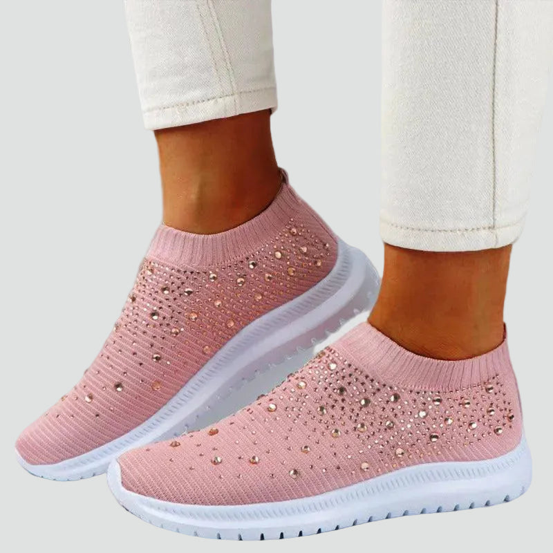 Vrouwen Instap Sneakers Met Strassdetails En Comfortzool