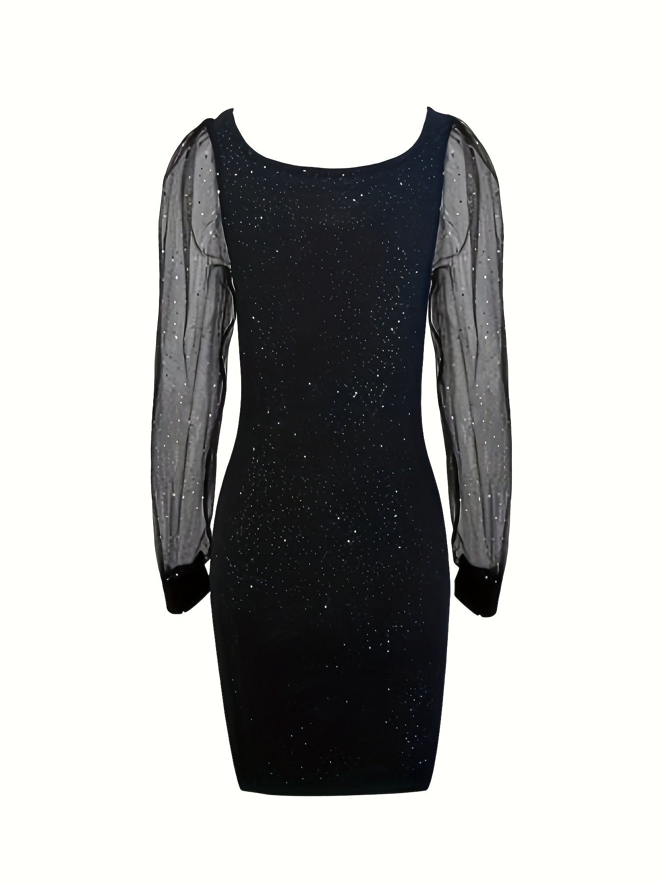 Glitter Midi Bodycon Cocktailjurk Voor Dames Met Mesh Mouwen