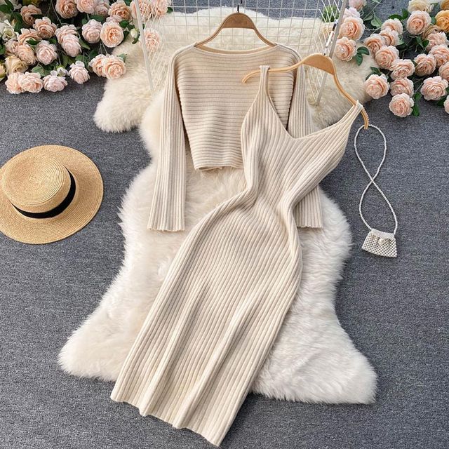 Gebreide Dames Set met Trui en Midi Rok