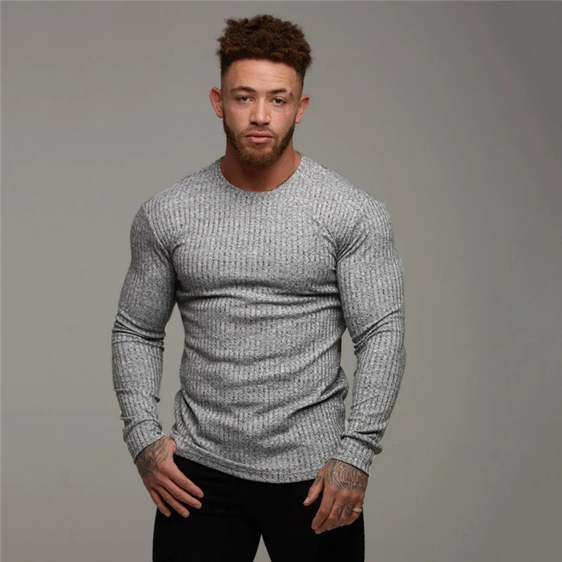 Heren Slim Fit Ribgebreide Longsleeve Met Lange Mouwen